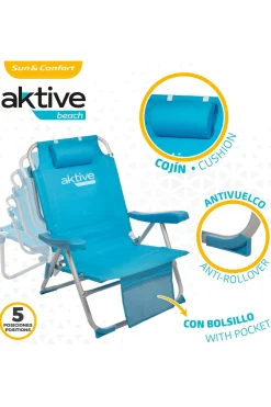 Aktive Cadeira Mochila Dobrável Alumínio Beach 5 Posições
