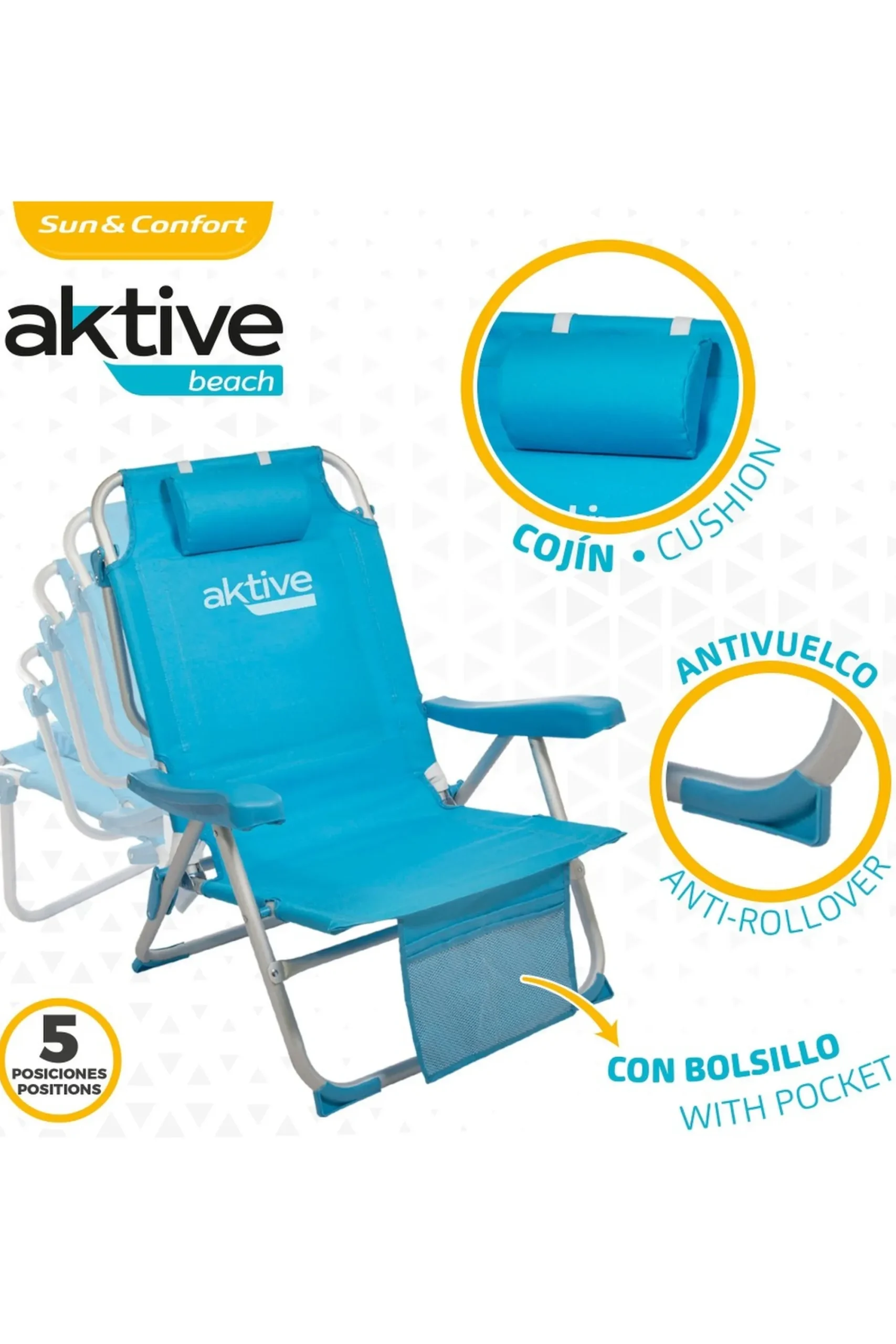 Aktive Cadeira Mochila Dobrável Alumínio Beach 5 Posições
