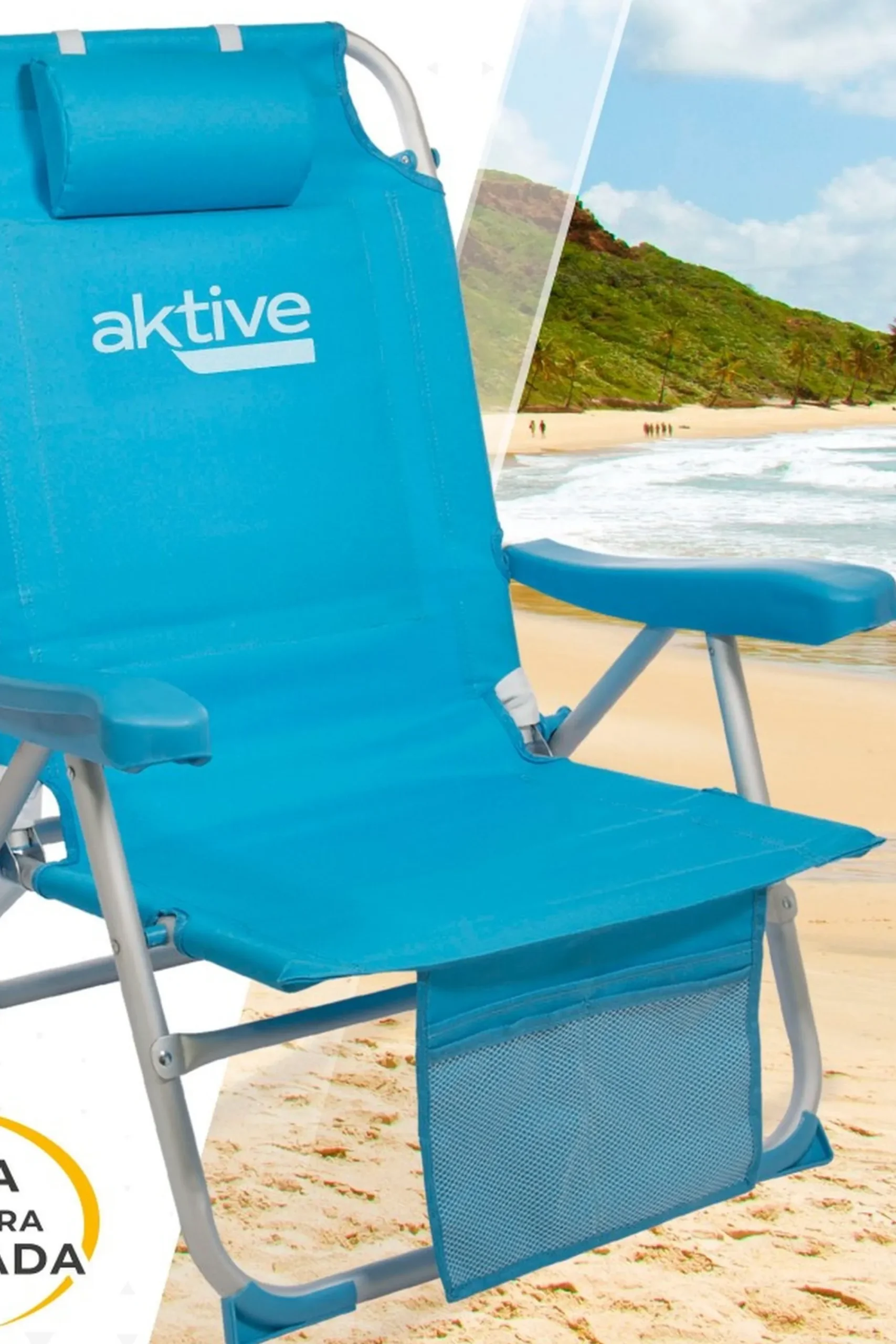Aktive Cadeira Mochila Dobrável Alumínio Beach 5 Posições