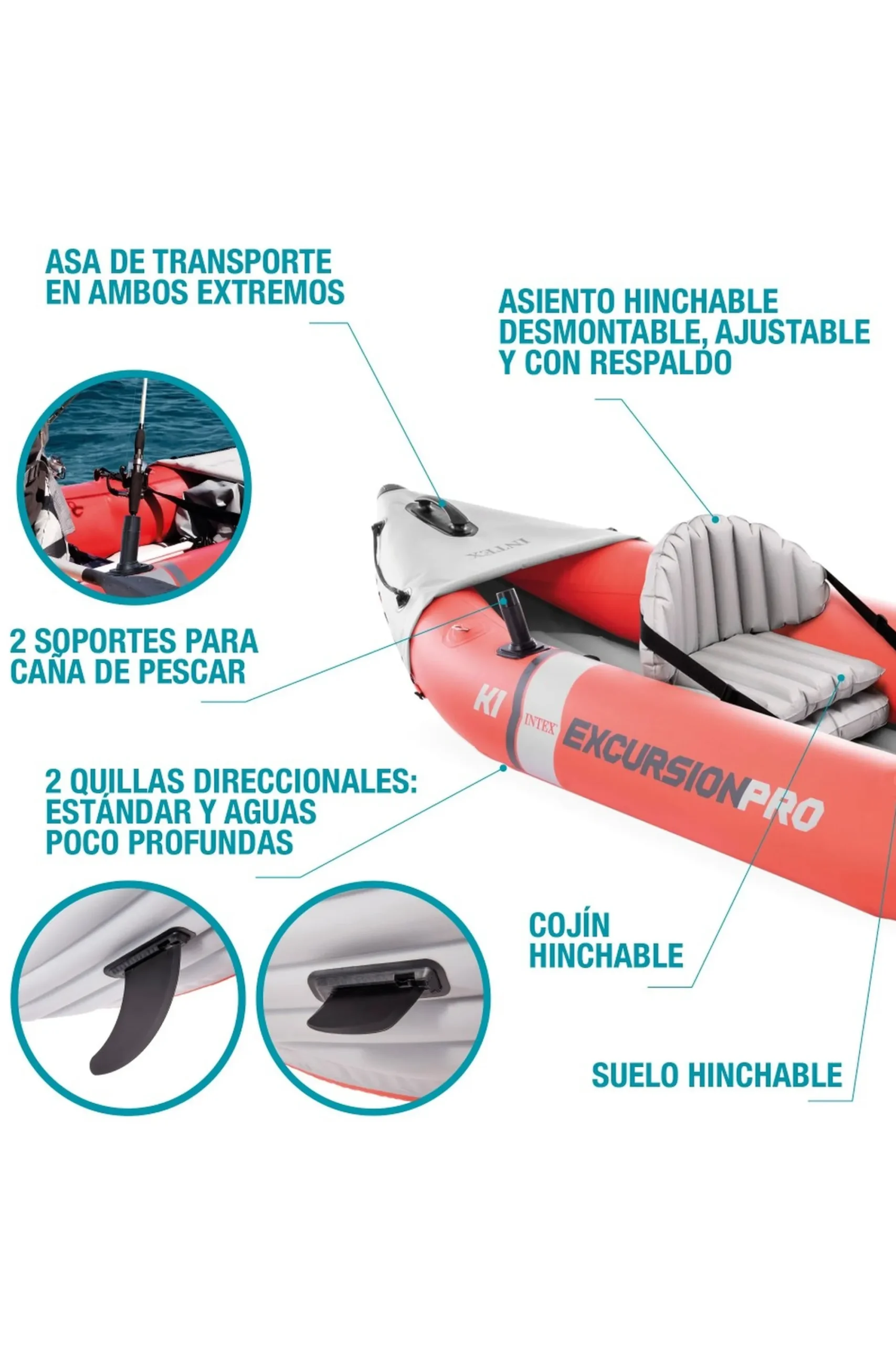 Intex Caiaque Inflável K1 Excursion Pro 1 Remo + Bomba
