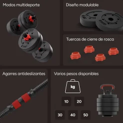 Ksix Conjunto De Pesos De : Halteres + Barra + Kettlebell + Discos De Peso
