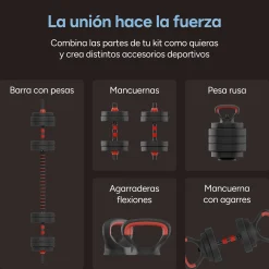 Ksix Conjunto De Pesos De 10 Kg: Halteres + Barra + Kettlebell + Discos De Peso