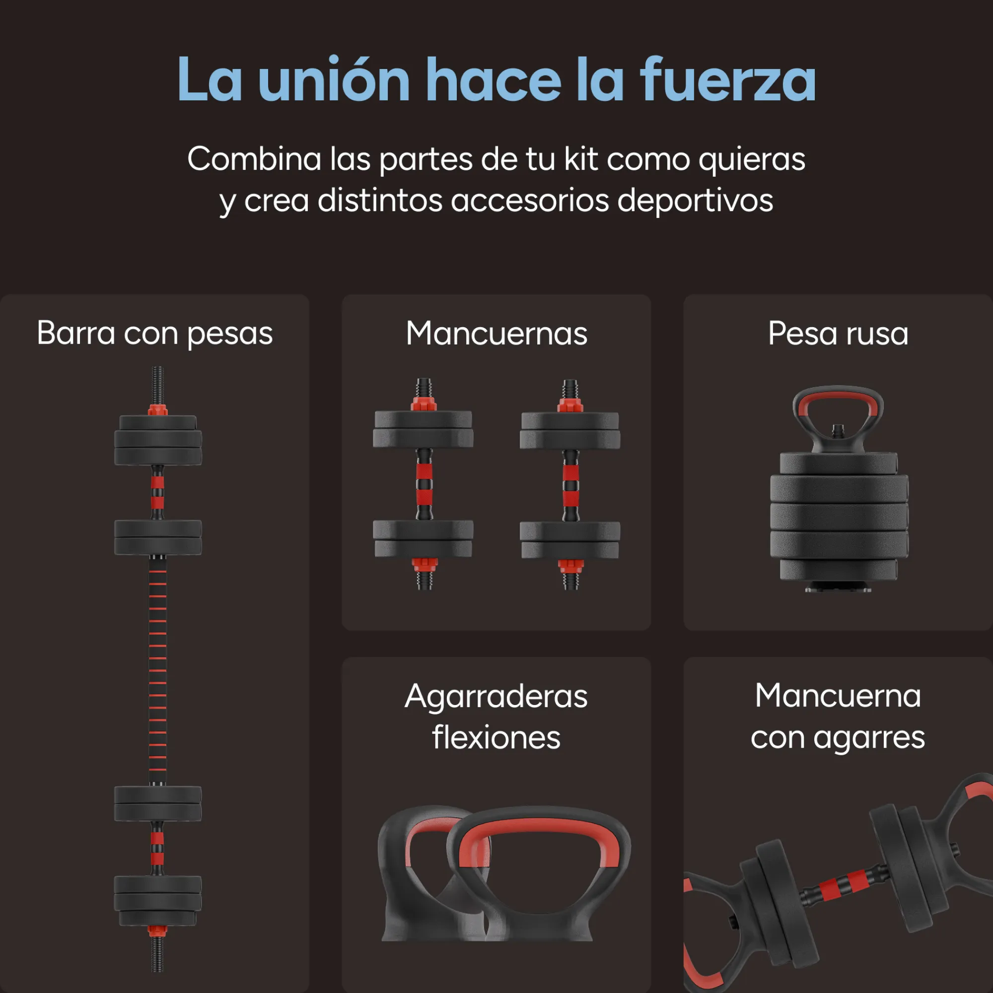 Ksix Conjunto De Pesos De 10 Kg: Halteres + Barra + Kettlebell + Discos De Peso