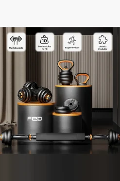 Fed Kit De Pesos V2 10 Kg : Halteres (pesos + Barras) + Barra + Kettlebell