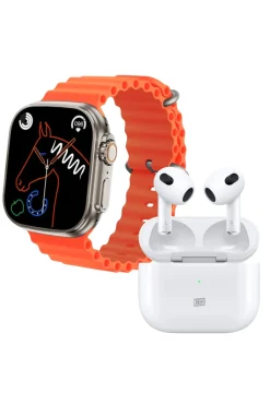 Klack ® S8ultra Orange Smartwatch® Sport Pack E Auscultadores ® Pro 6s Bluetooth