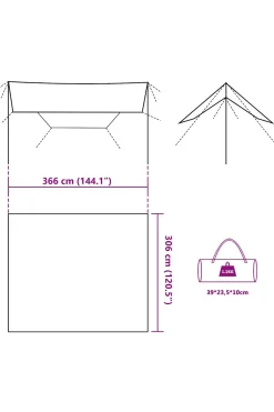 Vidaxl Lona De Campismo 366x36 CM Impermeável