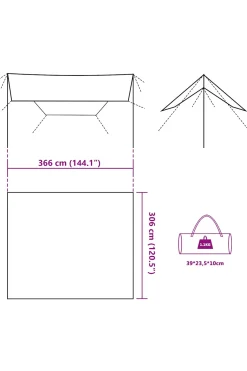 Vidaxl Lona De Campismo 366x306 CM Impermeável
