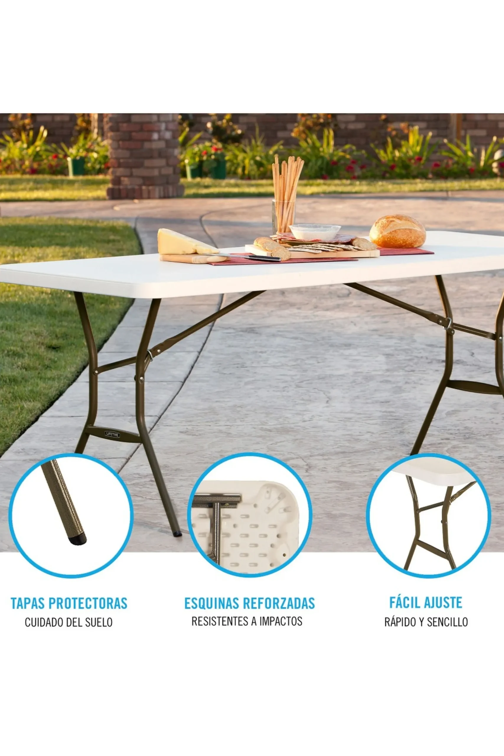 Lifetime Mesa Rectangular Com Pernas Dobráveis Em Creme 185x76x74 CM