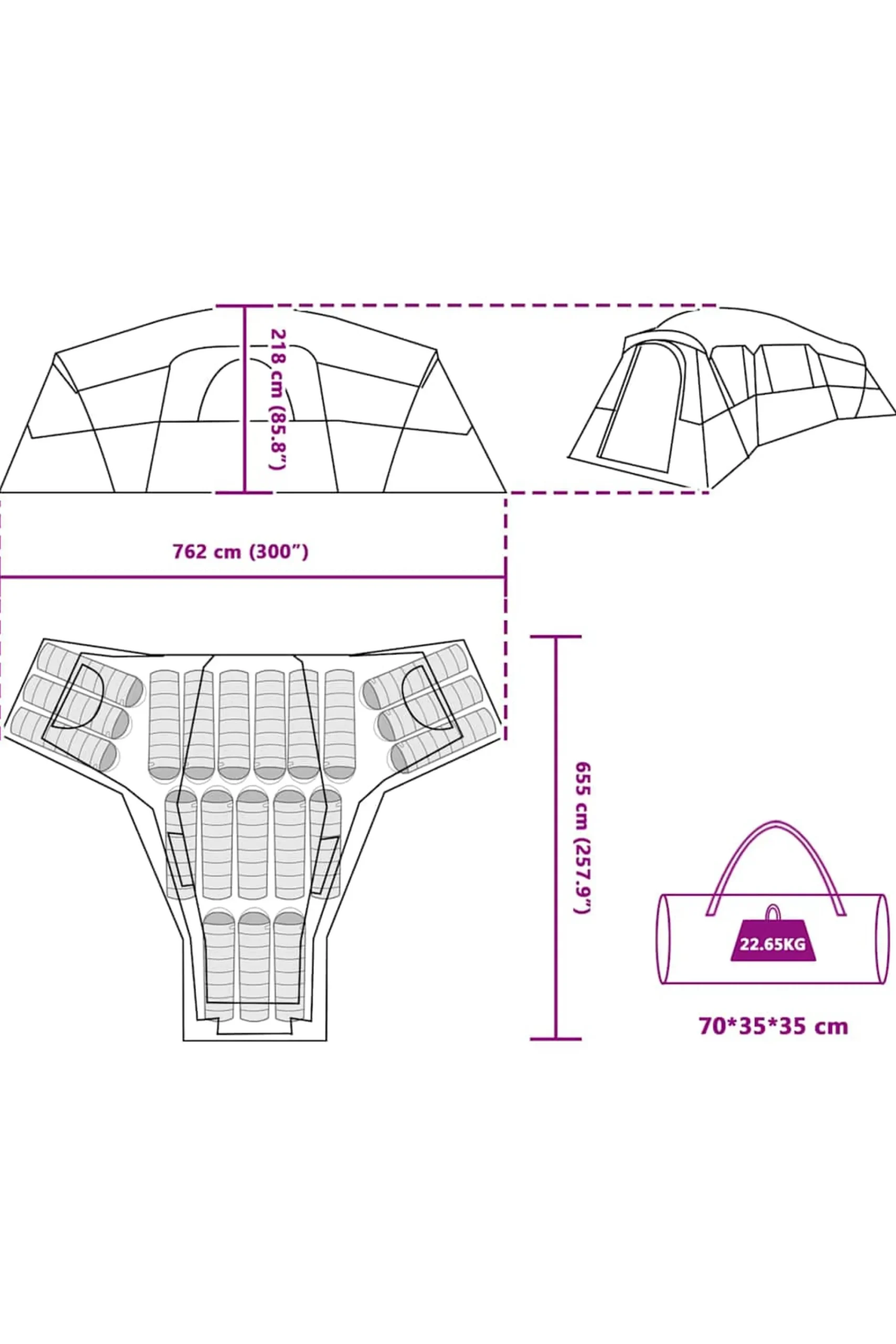Vidaxl Tenda Camping 762 X 655 X 218 CM