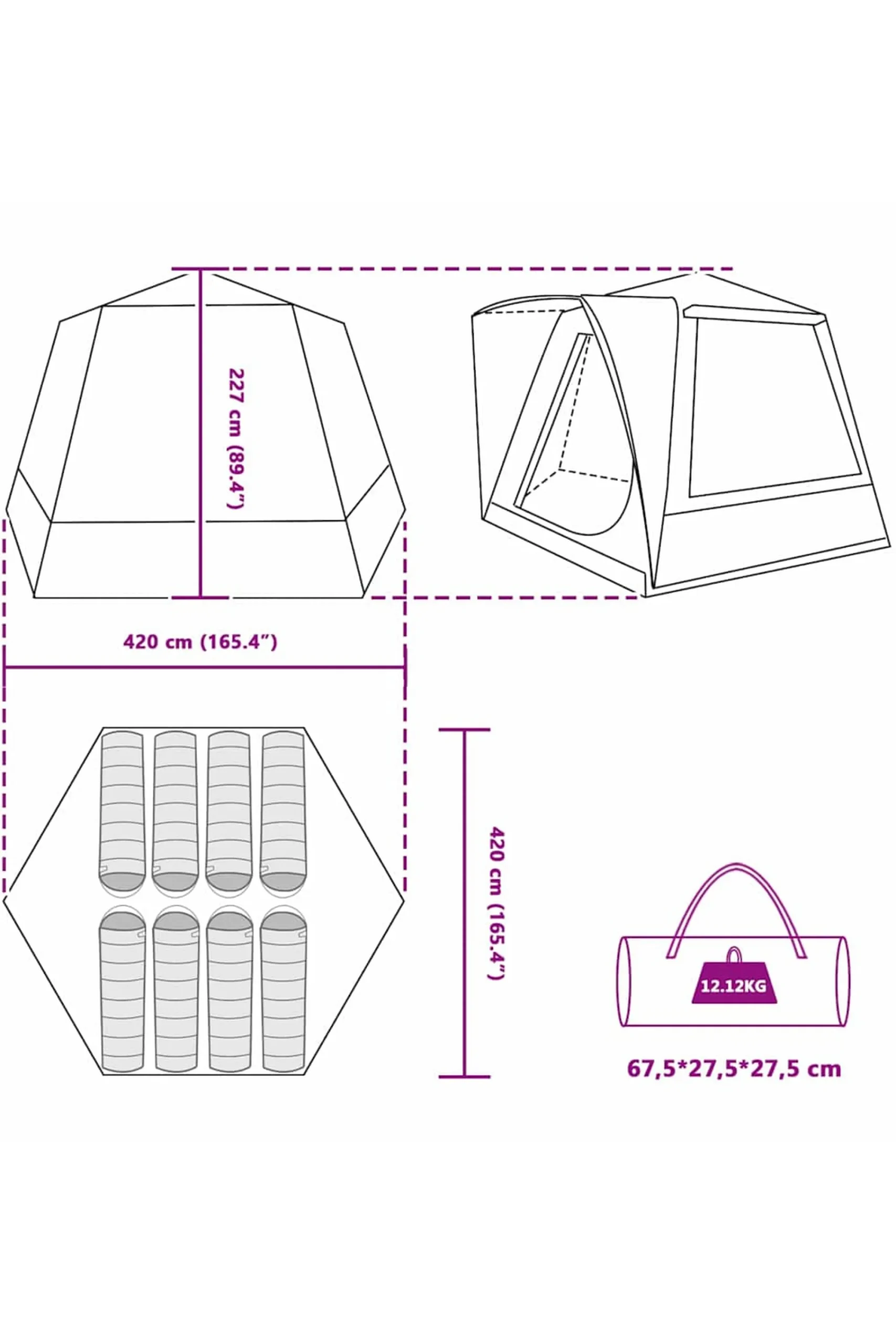 Vidaxl Tenda Camping 420 X 420 X 227 CM
