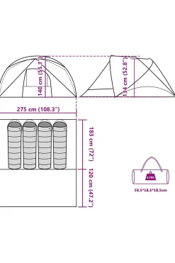 Vidaxl Tenda De Campismo Cabana Para 4 Pessoas 275 X 183/303 X 140 CM
