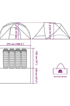 Vidaxl Tenda De Campismo Cabana Para 4 Pessoas 275 X 183/303 X 140 CM