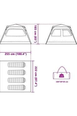 Vidaxl Tenda De Campismo Cúpula Para 4 Pessoas Libertação Rápida 255 X 222 X 165 CM