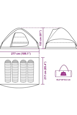 Vidaxl Tenda De Campismo Cúpula Para 4 Pessoas Impermeável 277x217x155 CM