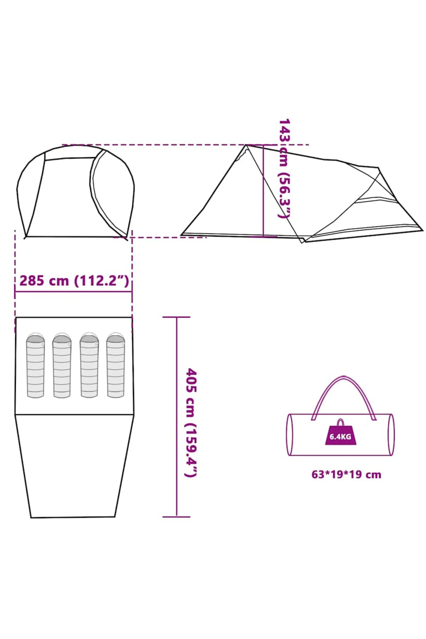 Vidaxl Tenda De Campismo Cúpula Para 4 Pessoas Impermeável 278 X 215 X 110/126 CM
