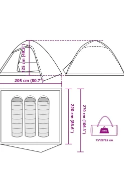 Vidaxl Tenda De Campismo Cúpula P/ 3 Pessoas Impermeável 220x190x120 CM