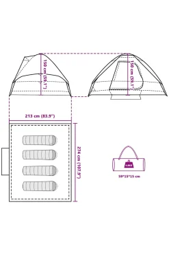 Vidaxl Tenda De Campismo Cúpula Para 4 Pessoas 274 X 213 X 150 CM