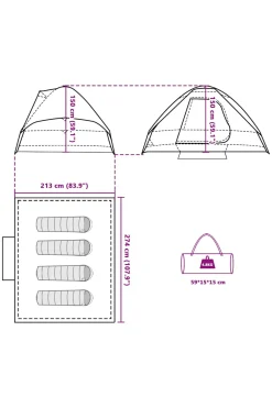 Vidaxl Tenda De Campismo Cúpula Para 4 Pessoas 274 X 213 X 150 CM
