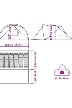 Vidaxl Tenda De Campismo Impermeável 6 Pessoas 368 X 397 X 154/160 CM