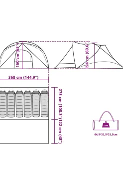 Vidaxl Tenda De Campismo Impermeável 6 Pessoas 368 X 397 X 154/160 CM