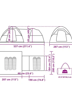 Vidaxl Tenda De Campismo Para 5 Pessoas Tecido Impermeável 287x280x158 CM