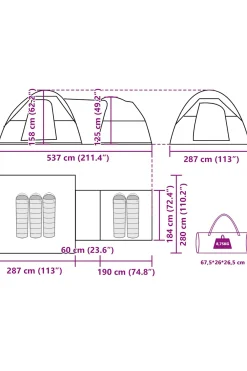 Vidaxl Tenda De Campismo Para 5 Pessoas Tecido Impermeável 287x280x158 CM