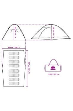 Vidaxl Tenda De Campismo Para 8 Pessoas Tecido Impermeável 487 X 305 X 182 CM