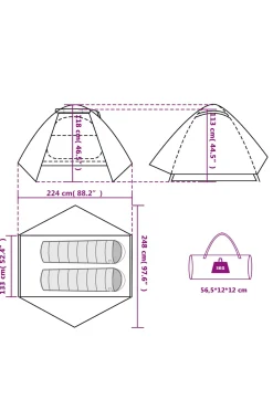 Vidaxl Tenda De Campismo P/ 2 Pessoas 224 X 248 X 118 CM Tafetá 185t
