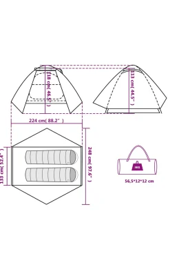 Vidaxl Tenda De Campismo P/ 2 Pessoas 224 X 248 X 118 CM Tafetá 185t