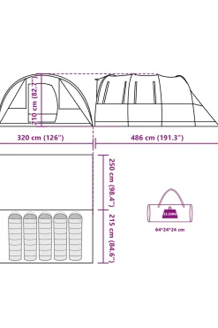Vidaxl Tenda De Campismo Túnel Para 5 Pessoas Impermeável 486x320x210 CM