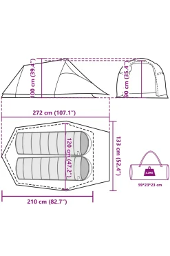 Vidaxl Tenda De Campismo Túnel P/ 2 Pessoas Opaca Impermeável 210x120x90 CM