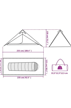 Vidaxl Tenda De Campismo 1 Pessoa 255x153x130 CM