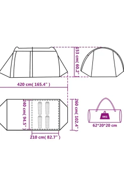Vidaxl Tenda De Campismo 4 Pessoas 420x260x153 CM