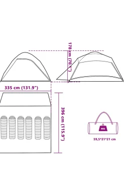 Vidaxl Tenda Familiar Em Cúpula Para 6 Pessoas 335 X 396 X 178 CM