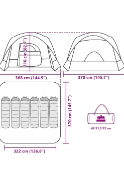 Vidaxl Tenda Familiar Estilo Cabana Para 6 Pessoas Impermeável 322/368x370x210 CM