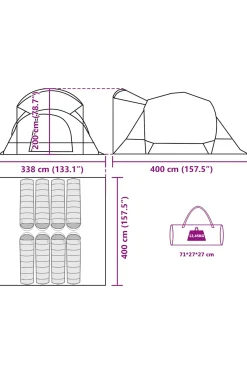 Vidaxl Tenda Familiar Túnel Para 8 Pessoas Impermeável 400x338x200 CM
