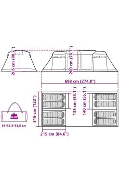 Vidaxl Tenda Familiar Poliéster 185t 698 X 315 X 200 CM